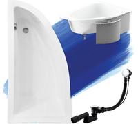 Baignoire d'angle 150x70 gauche avec revêtement en polystyrène, écoulement & pieds S | Set complet 4en1 baignoire originale acrylique siphon | BADLAND PRAKTIKA