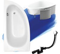 Baignoire d'angle 150x70 gauche avec revêtement en polystyrène, écoulement & pieds S | Set complet 4in1 baignoire originale acrylique siphon | BADLAND MILENA
