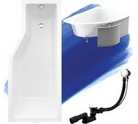 Baignoire d'angle 150x75 droite avec revêtement en polystyrène, écoulement & pieds S | Set complet 4en1 baignoire originale acrylique siphon | BADLAND INTEGRA