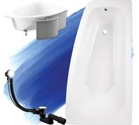 Baignoire d'angle 150x80 droite avec revêtement en polystyrène, écoulement & pieds S | Set complet 4en1 baignoire originale acrylique siphon | BADLAND LUNA