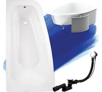 Baignoire d'angle 150x80 gauche avec revêtement en polystyrène, écoulement & pieds S | Set complet 4en1 baignoire originale acrylique siphon | BADLAND LUNA