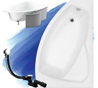Baignoire d'angle 160x100 droite avec revêtement en polystyrène, écoulement & pieds S | Set complet 4en1 baignoire originale acrylique siphon | BADLAND RIMA
