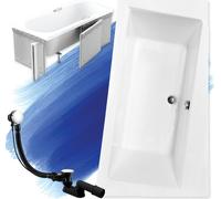 Baignoire d'angle 160x100 droite avec revêtement en polystyrène, écoulement & pieds S | Set complet 4in1 baignoire originale acrylique siphon | BADLAND INFINITY