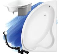 Baignoire d'angle 160x100 droite avec revêtement en polystyrène, écoulement & pieds S | Set complet 4in1 baignoire originale acrylique siphon | BADLAND ADA