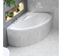 Baignoire d'angle 160x100 droite avec revêtement en polystyrène, écoulement & pieds S | Set complet 4in1 baignoire originale acrylique siphon | BADLAND MAREA