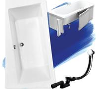 Baignoire d'angle 160x100 gauche avec revêtement en polystyrène, écoulement & pieds S | Set complet 4en1 baignoire originale acrylique siphon | BADLAND INFINITY