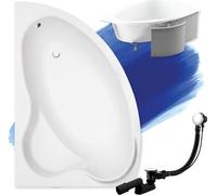 Baignoire d'angle 160x100 gauche avec revêtement en polystyrène, écoulement & pieds S | Set complet 4en1 baignoire originale acrylique siphon | BADLAND ADA