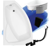 Baignoire d'angle 160x100 gauche avec revêtement en polystyrène, écoulement & pieds S | Set complet 5en1 baignoire originale acrylique siphon | BADLAND RIMA
