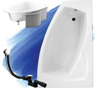 Baignoire d'angle 160x105 droite avec revêtement en polystyrène, écoulement & pieds S | Set complet 4in1 baignoire originale acrylique siphon | BADLAND FRIDA