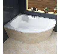 Baignoire d'angle 160x105 gauche avec revêtement en polystyrène, écoulement & pieds S | Set complet 4in1 baignoire originale acrylique siphon | BADLAND MEGA