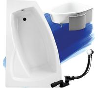 Baignoire d'angle 160x105 gauche avec revêtement en polystyrène, écoulement & pieds S | Set complet 4in1 baignoire originale acrylique siphon | BADLAND FRIDA