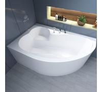 Baignoire d'angle 160x105 gauche avec tablier acrylique, bonde & pieds S | Set complet 4en1 baignoire acrylique originale siphon | BADLAND MEGA