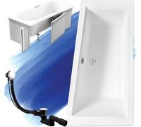 Baignoire d'angle 160x90 droite avec revêtement en polystyrène, écoulement & pieds S | Set complet 4en1 baignoire originale acrylique siphon | BADLAND INTIMA