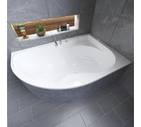 Baignoire d'angle 170x110 droite avec revêtement en polystyrène, écoulement & pieds S | Set complet 4en1 baignoire originale acrylique siphon | BADLAND DORA