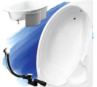Baignoire d'angle 170x110 droite avec revêtement en polystyrène, écoulement & pieds S | Set complet 4en1 baignoire originale acrylique siphon | BADLAND FINEZJA