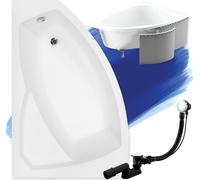 Baignoire d'angle 170x110 gauche avec revêtement en polystyrène, écoulement & pieds S | Set complet 4en1 baignoire originale acrylique siphon | BADLAND RIMA
