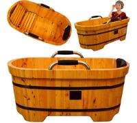 Baignoire De Relaxation,Avec Accoudoirs Des Deux CôTéS,Longueur 150 Cm | FabriquéE En Bois Massif,Avec SièGe IntéGré,Grande Capacité De Charge,Cuve RenforcéE,Appui-TêTe En Cuir,Espace GéNéReux