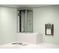 Baignoire douche balnéo - L150 x P75 x H215 cm - Profilés gris foncé - 30 microjets et 6 gros jets - DARIA