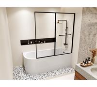 Baignoire douche blanche avec pare baignoire coulissant - 240 L - Angle droit - ANIKA