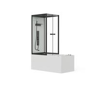 Baignoire douche - L150 x P75 x H215 cm - Profilés noirs - 100 microjets et 6 gros jets - DARIA II