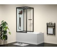 Baignoire douche - L150 x P75 x H215 cm - Profilés noirs - 100 microjets et 6 gros jets - DARIA II