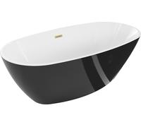 Baignoire îlot Mexen Eris 180 x 80 cm, blanc/noir, trop-plein doré brossé - 53441808075-55