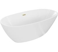 Baignoire îlot Mexen Eris 180 x 80 cm, blanche, trop-plein doré brossé - 53441808000-55