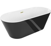 Baignoire îlot Mexen Flavia 160 x 75 cm, blanc/noir, trop-plein doré brossé - 54031608075-55
