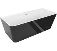 Baignoire îlot Mexen Volta contre-mur 170 x 75 cm, blanc/noir, trop-plein doré brossé - 51131707575-55