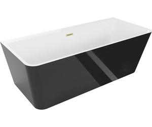 Baignoire îlot Mexen Volta contre-mur 170 x 75 cm, blanc/noir, trop-plein doré brossé - 51131707575-55