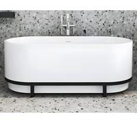 Baignoire îlot ovale avec décor métal - 160 x 74 x 60 cm - Acrylique - Blanche - 230 L - PLECO