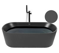 Baignoire Îlot Ovale en Acrylique Noire Cannelée 169 x 80 cm Design Moderne Goct