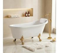 Baignoire îlot rétro 160x75 cm - 4 pieds patte de lion Doré Poli + repose-tête - Leona