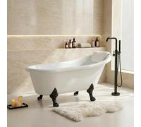 Baignoire îlot rétro 170x70 cm - 4 pieds patte de lion Noir + repose-tête - Leona