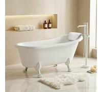 Baignoire îlot rétro 170x70 cm - Siphon chrome + 4 pieds patte de lion Blanc + repose-tête - Leona