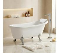 Baignoire îlot rétro 170x70 cm - Siphon chrome + 4 pieds patte de lion Chrome + repose-tête - Leona