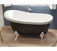 Baignoire îlot rétro avec pieds de lion argentés - 145 x 74 x 77 cm - Noir mat - 200 L - NISOS II