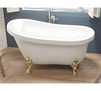 Vente-unique - Baignoire îlot rétro avec pieds de lion dorés - 145 x 74 x 77 cm - Blanche - 200 L - NISOS II