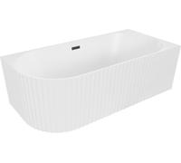 Baignoire libre Mexen Gia d'angle striée droite 150 x 75 cm, blanc mat, trop-plein noir - 52701507501P-70