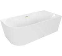 Baignoire Mexen Mia à coin droite 160 x 75 cm, blanche, évacuation en or brossé - 52691607500P-55