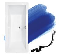 Baignoire originale BADLAND - En acrylique - 190 x 90 cm - Blanc - Rectangulaire - Kit complet - Siphon de baignoire - Pieds de baignoire - Design moderne - Bonde chromée - Fabriqué en UE - 3 en 1