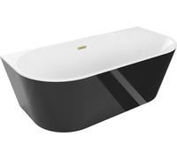 Baignoire ovale Mexen à poser contre un mur, 140 x 75 cm, blanc/noir, trop-plein doré brossé