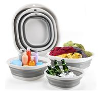 Baignoire pliable, lavabo, bassine à linge, ensemble 3 pièces, panier à linge pliable, bassine à vaisselle pliable (gris)
