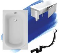 Baignoire rectangulaire 100x65 avec revêtement en polystyrène, vidage & pieds S | Set complet 4in1 baignoire originale acrylique siphon | BADLAND MINI