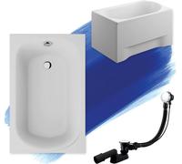 Baignoire rectangulaire 100x65 avec tablier acrylique, vidage et pieds S | Set complet 4en1 baignoire originale acrylique siphon | BADLAND MINI
