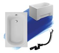 Baignoire rectangulaire 110x70 avec tablier acrylique, bonde et pieds S | Set complet 4en1 baignoire acrylique originale siphon | BADLAND MINI