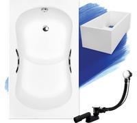 Baignoire rectangulaire 120x70 avec support de baignoire, poignées, vidage & pieds S | Set complet 5in1 baignoire acrylique | BADLAND ARIA REHAB