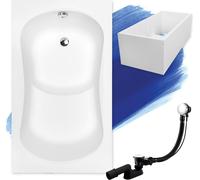 Baignoire rectangulaire 120x70 avec support de baignoire, vidage & pieds S | Set complet 4in1 baignoire originale acrylique siphon | BADLAND ARIA REHAB