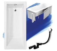 Baignoire rectangulaire 130x70 avec revêtement en polystyrène, vidage & pieds S | Set complet 4in1 baignoire originale acrylique siphon | BADLAND MODERNE