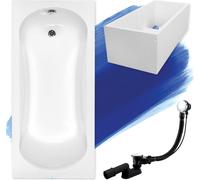 Baignoire rectangulaire 130x70 avec support de baignoire, vidage & pieds S | Set complet 4in1 baignoire originale acrylique siphon | BADLAND ARIA